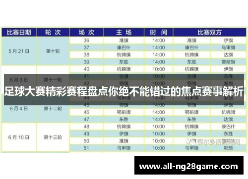 足球大赛精彩赛程盘点你绝不能错过的焦点赛事解析